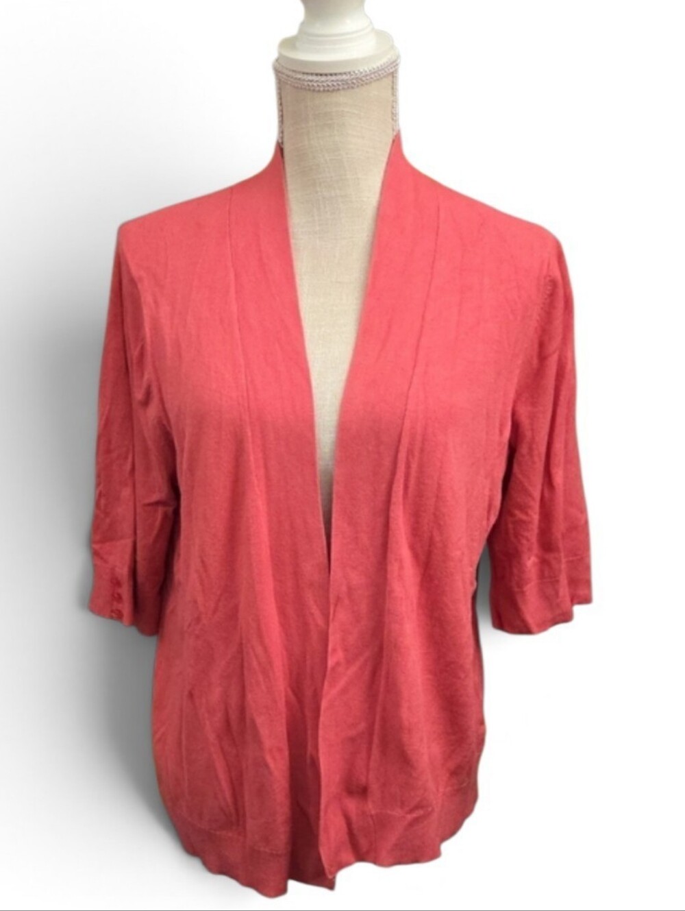 JEANNE PIERRE Coral Open-Front Short Sleeve Cardigan